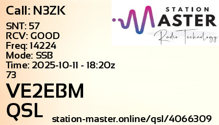 QSL Card for VE2EBM QSO with N3ZK