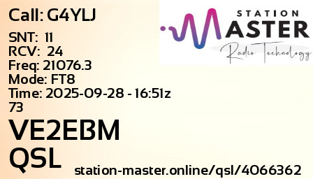 QSL Card for VE2EBM QSO with G4YLJ
