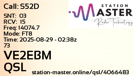 QSL Card for VE2EBM QSO with S52D