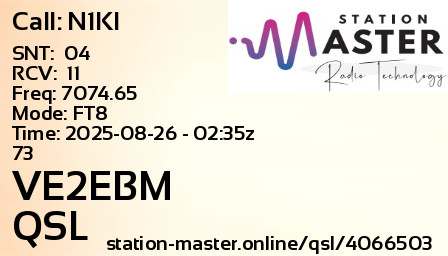 QSL Card for VE2EBM QSO with N1KI