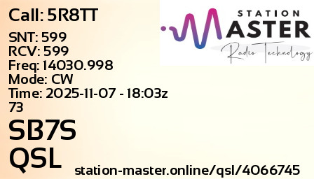 QSL Card for SB7S QSO with 5R8TT