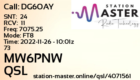 QSL Card for MW6PNW QSO with DG6OAY