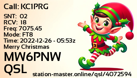 QSL Card for MW6PNW QSO with KC1PRG
