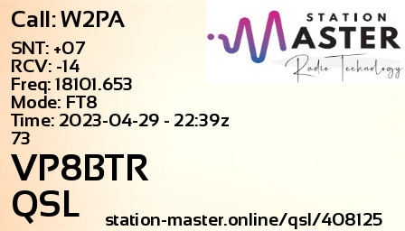 QSL Card for VP8BTR QSO with W2PA
