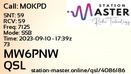 QSL Card for MW6PNW QSO with M0KPD