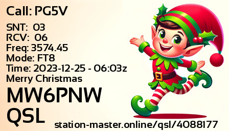 QSL Card for MW6PNW QSO with PG5V