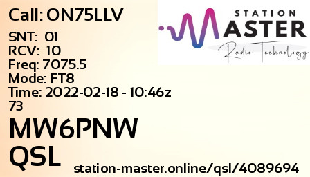 QSL Card for MW6PNW QSO with ON75LLV