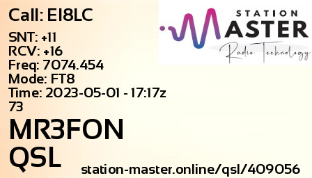 QSL Card for MR3FON QSO with EI8LC