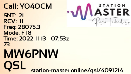 QSL Card for MW6PNW QSO with YO4OCM