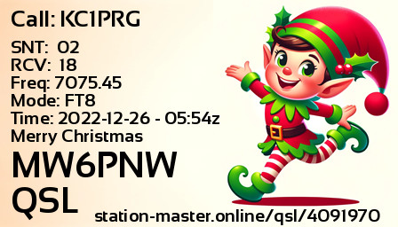 QSL Card for MW6PNW QSO with KC1PRG