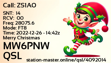 QSL Card for MW6PNW QSO with ZS1AO