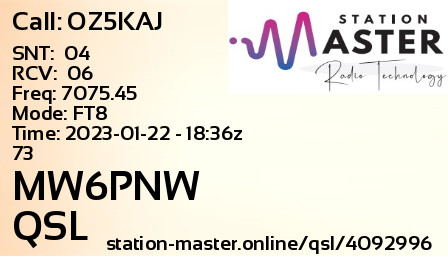 QSL Card for MW6PNW QSO with OZ5KAJ