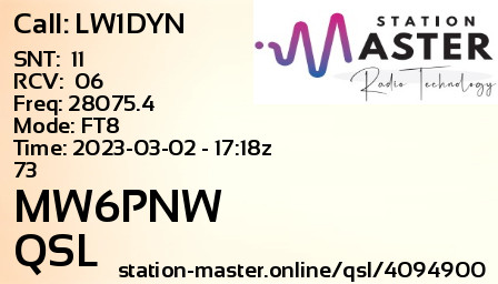 QSL Card for MW6PNW QSO with LW1DYN