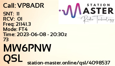 QSL Card for MW6PNW QSO with VP8ADR