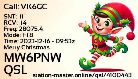 QSL Card for MW6PNW QSO with VK6GC