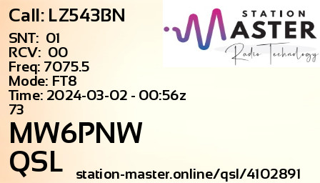 QSL Card for MW6PNW QSO with LZ543BN