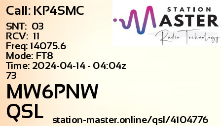 QSL Card for MW6PNW QSO with KP4SMC