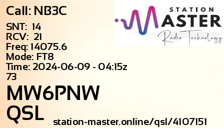 QSL Card for MW6PNW QSO with NB3C