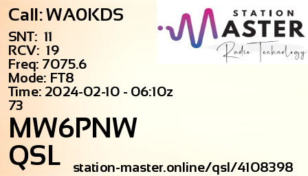 QSL Card for MW6PNW QSO with WA0KDS