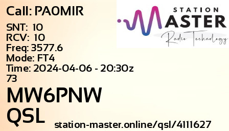 QSL Card for MW6PNW QSO with PA0MIR