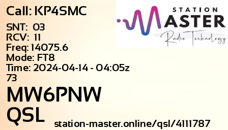 QSL Card for MW6PNW QSO with KP4SMC