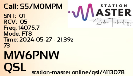 QSL Card for MW6PNW QSO with S5/M0MPM