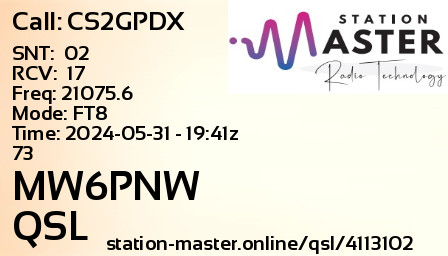 QSL Card for MW6PNW QSO with CS2GPDX