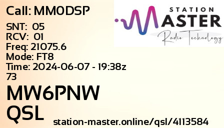 QSL Card for MW6PNW QSO with MM0DSP