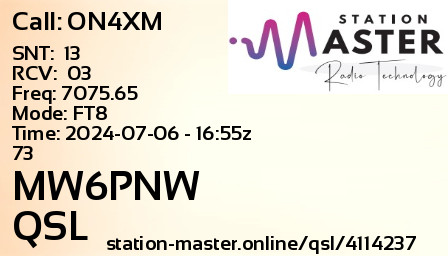QSL Card for MW6PNW QSO with ON4XM