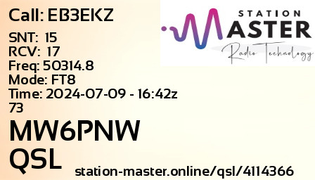 QSL Card for MW6PNW QSO with EB3EKZ