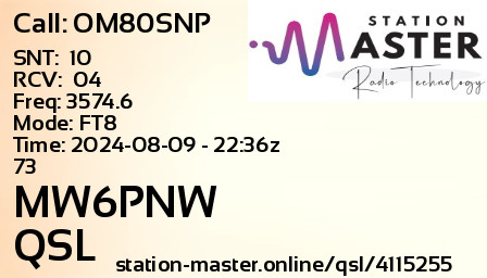 QSL Card for MW6PNW QSO with OM80SNP