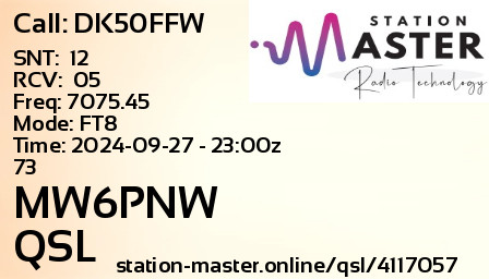 QSL Card for MW6PNW QSO with DK50FFW