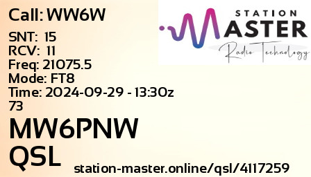 QSL Card for MW6PNW QSO with WW6W