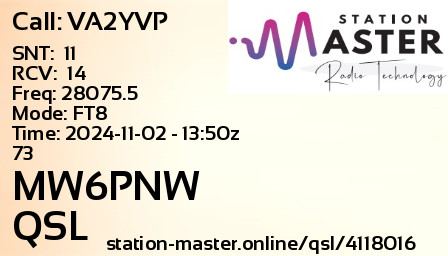 QSL Card for MW6PNW QSO with VA2YVP