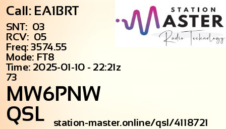 QSL Card for MW6PNW QSO with EA1BRT