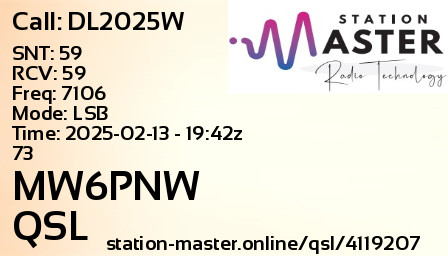 QSL Card for MW6PNW QSO with DL2025W
