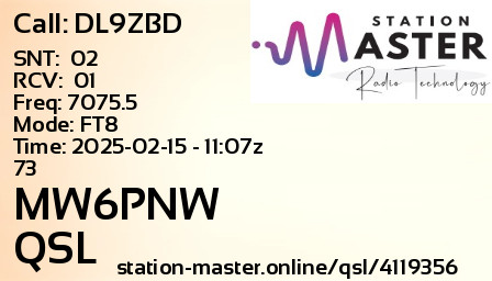 QSL Card for MW6PNW QSO with DL9ZBD