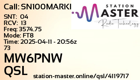 QSL Card for MW6PNW QSO with SN100MARKI