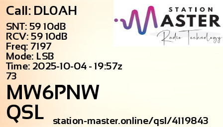 QSL Card for MW6PNW QSO with DL0AH