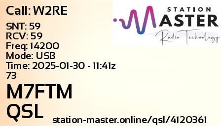 QSL Card for M7FTM QSO with W2RE