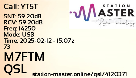 QSL Card for M7FTM QSO with YT5T