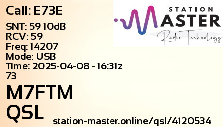 QSL Card for M7FTM QSO with E73E