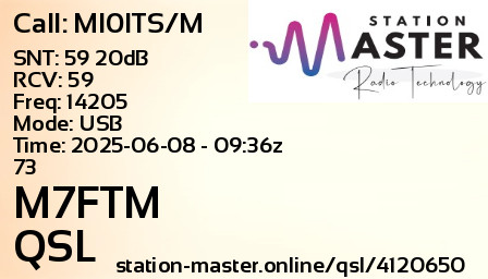 QSL Card for M7FTM QSO with MI0ITS/M