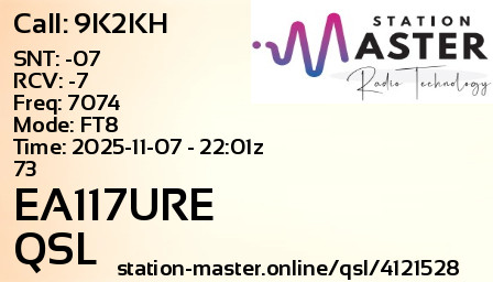 QSL Card for EA117URE QSO with 9K2KH