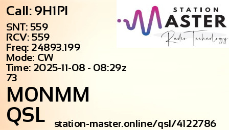 QSL Card for M0NMM QSO with 9H1PI