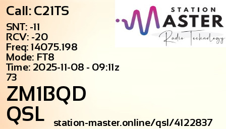 QSL Card for ZM1BQD QSO with C21TS