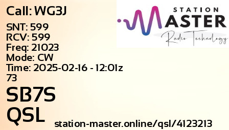 QSL Card for SB7S QSO with WG3J