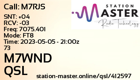 QSL Card for M7WND QSO with M7RJS