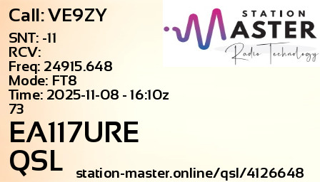 QSL Card for EA117URE QSO with VE9ZY