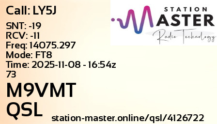 QSL Card for M9VMT QSO with LY5J